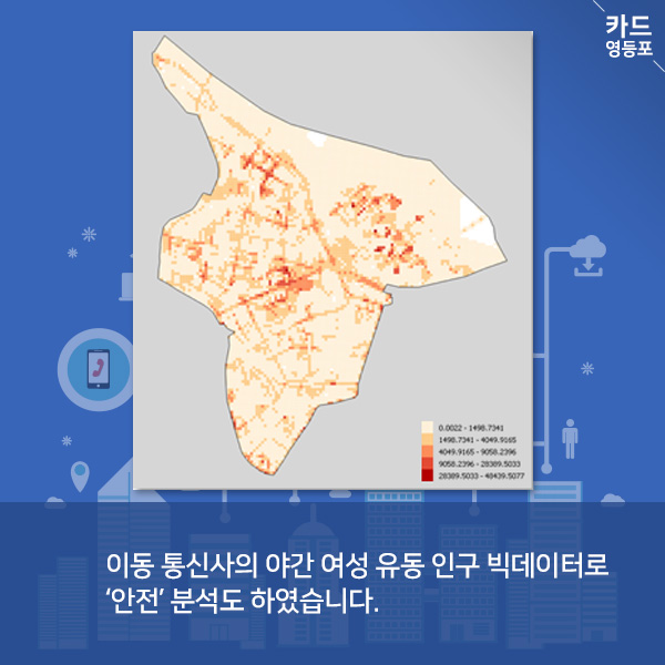 이동 통신사의 야간 여성 유동 인구 빅데이터로 ＇안전＇ 분석도 하였습니다.