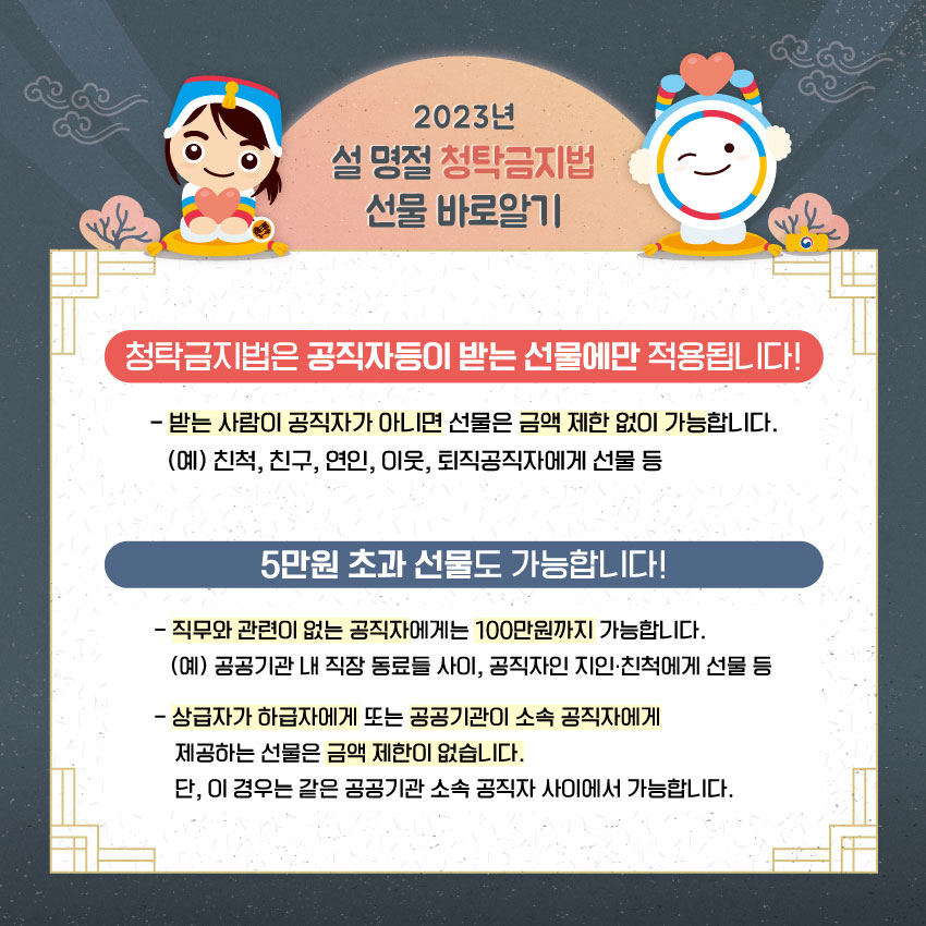 2023년 설 명절 청탁금지법 선물 바로알기 